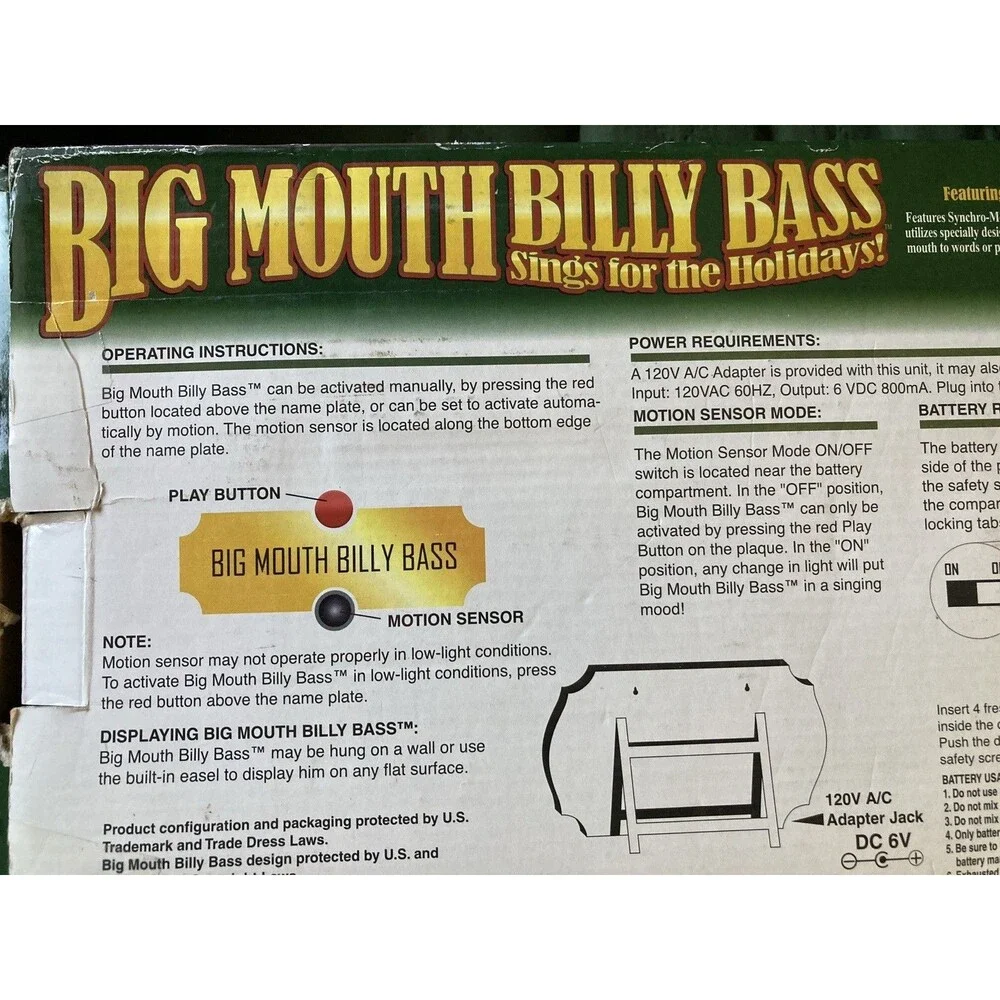 Big Mouth Billy Bass Battery Operated Talking Toy Fish **READ** See Video